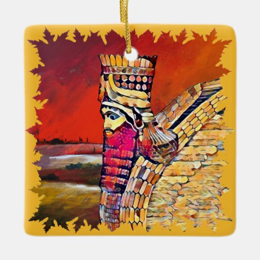 Assyrian Lamassu Ceramic Square Ornament (Voorkant)