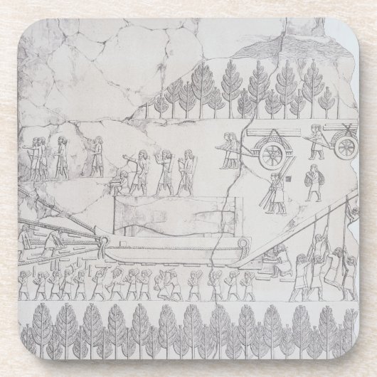 Assyriërs die een gevlekte stier op een Sledge ver Drankjes Onderzetter (Voorkant)