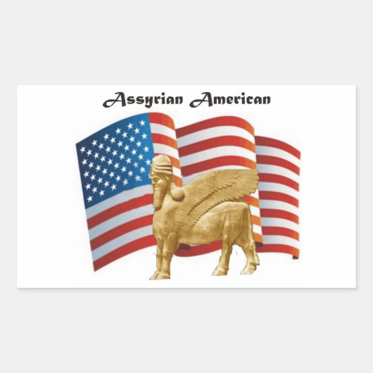 Assyrisch-Amerikaanse gevleugelde stier VS vlag Rechthoekige Sticker (Voorkant)