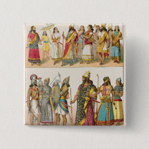 Assyrische dress uit 'Trachten der Voelker', 1864 Vierkante Button 5,1 Cm