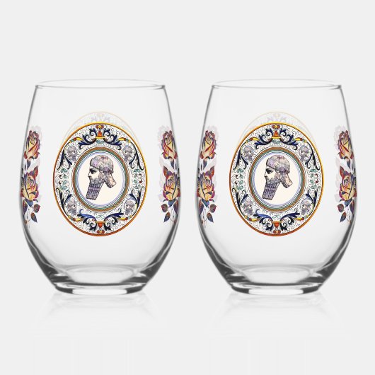 Assyrische koning Drinkware Set Wijnglas Zonder Voet (Voorkant)