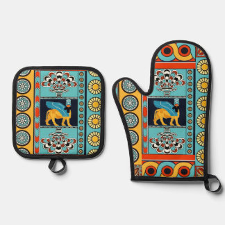 Assyrische kunstwerk Oven Mitt en Pothouders Ovenwant & Pannenlap Set