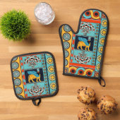 Assyrische kunstwerk Oven Mitt en Pothouders Ovenwant & Pannenlap Set (Top down)