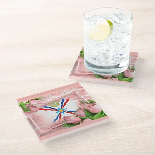 Assyrische Rozen Glas Onderzetter (Schuin)