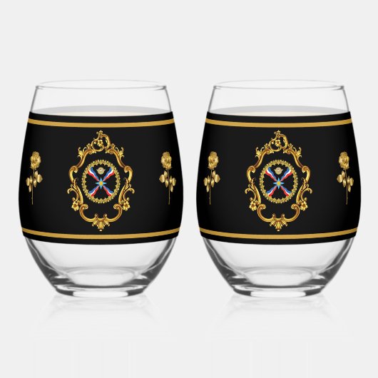 Assyrische vlag Drinkware Set Wijnglas Zonder Voet (Voorkant)