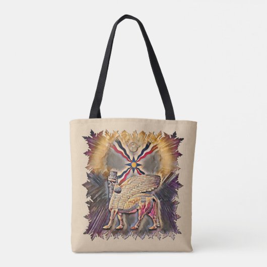 Assyrische vlag en Lamassu Canvas tas (Achterkant)