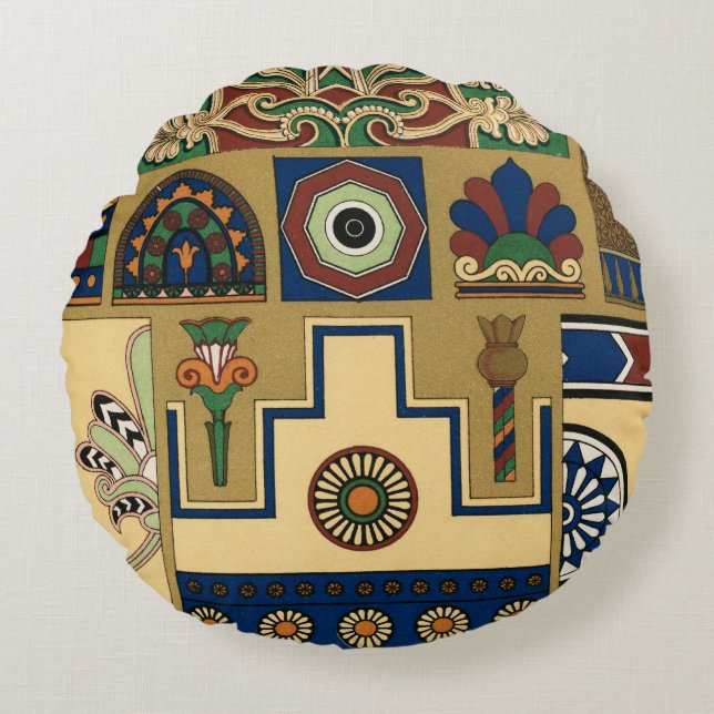  Assyrische zon Rond Kussen (Voorkant)