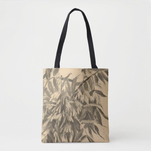 Astboomzwart-wit sepia bruine bladeren florale kun tote bag (Voorkant)