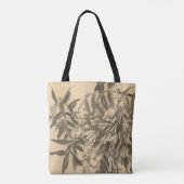 Astboomzwart-wit sepia bruine bladeren florale kun tote bag (Achterkant)