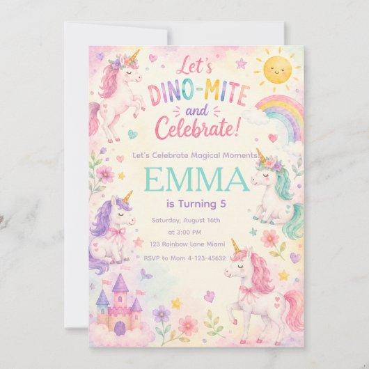 astel Unicorn Birthday Invitation Template Kaart (Voorkant)