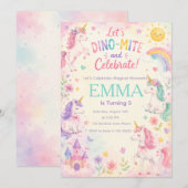 astel Unicorn Birthday Invitation Template Kaart (Voorkant / Achterkant)