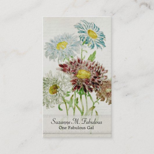 Aster Chinensis Flower Bouquet  Script Visitekaartje (Voorkant)