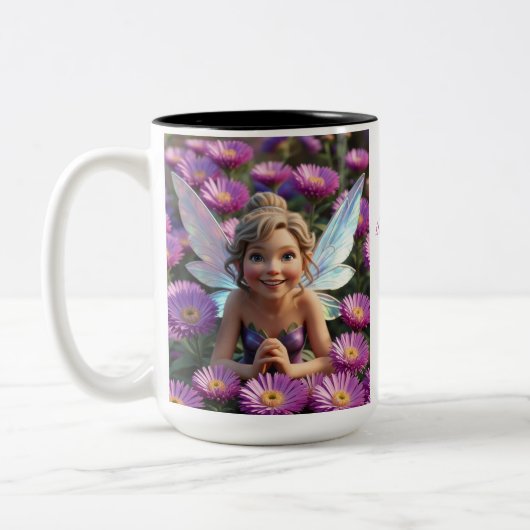 Aster Flower Fairy Tweekleurige Koffiemok (Links)