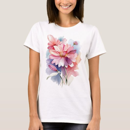 Aster Flower Waterverf Illustratie T-shirt (Voorkant)