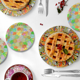 Aster & Kegelbloemen & tropische bladeren waterver Papieren Bordje