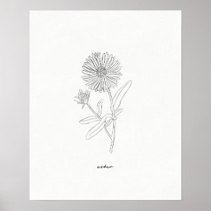 Aster Line Drawing Print - handgetekende inktbloem