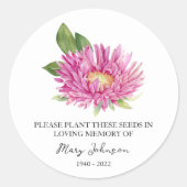 Aster Memorial Funeral Seed Packet Ronde Sticker (Voorkant)