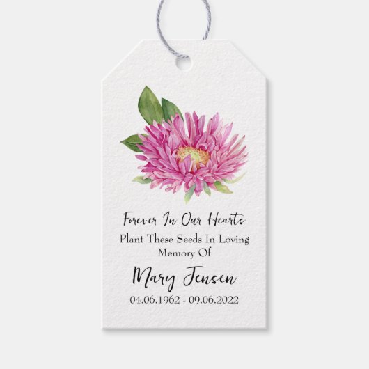 Aster Seed Packet Memorial begrafenis Cadeaulabel (Voorkant)