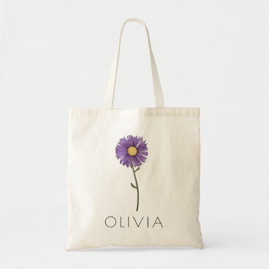 ASTER September Geboorte Bloem Aangepaste naam Tote Bag (Voorkant)