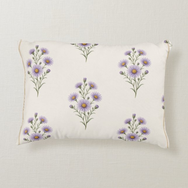 Aster, september geboortebloem print  accent kussen (Achterkant)
