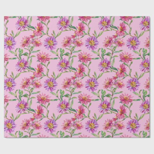 Aster Verjaardagsbloem van september Waterverf Cadeaupapier (Vlak)