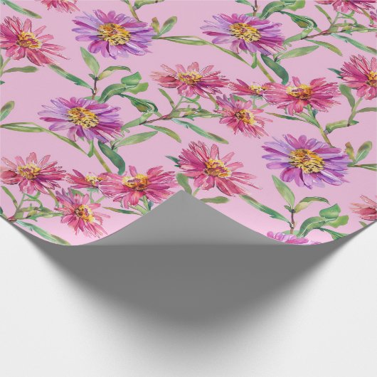 Aster Verjaardagsbloem van september Waterverf Cadeaupapier (Hoek)