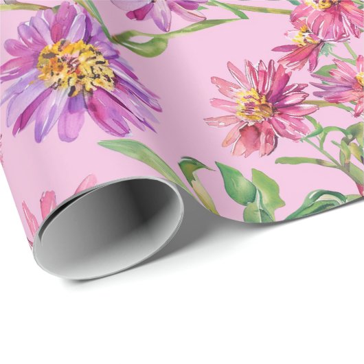 Aster Verjaardagsbloem van september Waterverf Cadeaupapier (Rol Hoek)