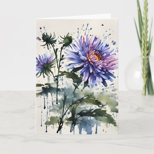 Aster - Waterverf bloemen Kaart (Voorkant)