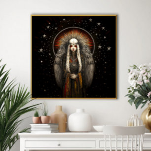 Asteria Godin van de Sterren: Zilveren Zwarte Kuns Poster