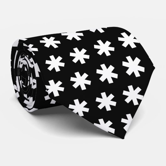 Asterisk Snowflake - White on Black Stropdas (Opgerold)