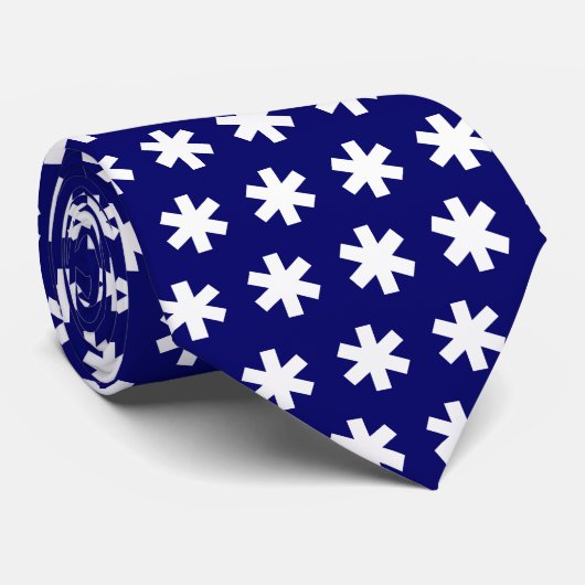 Asterisk Snowflake - Wit op donkerblauw Stropdas (Opgerold)