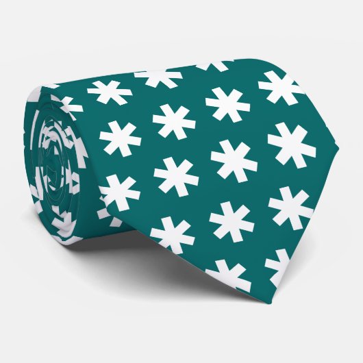 Asterisk Snowflake - Wit over Blauwgroen Stropdas (Opgerold)
