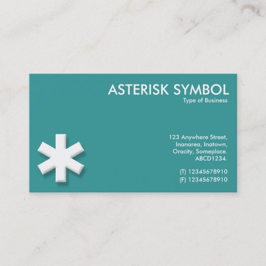 Asterisksymbool - Dark Turquoise (339999) Visitekaartje (Voorkant)