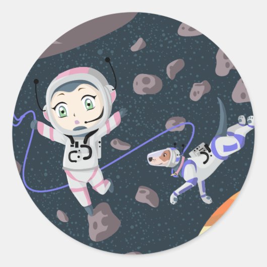 Asteroid Girl Ronde Sticker (Voorkant)