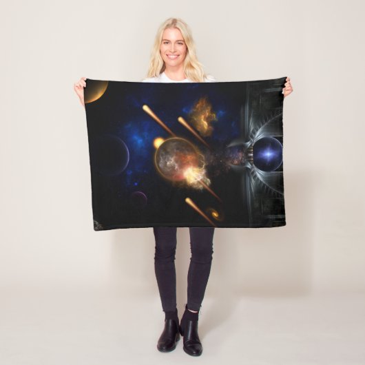 Asteroïde Apocalypse Fractal Art Spacescape Fleece Deken (In situ)