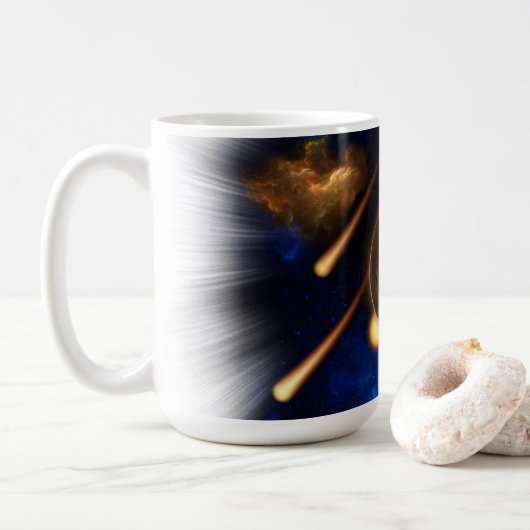 Asteroïde Apocalypse Fractal Art Spacescape Koffiemok (Met donut)