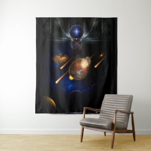 Asteroïde Apocalypse Fractal Art Spacescape Wandkleed