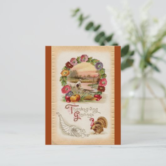 Asters, Cornucopia & Turkije Thanksgiving Feestdagenkaart (Staand voorkant)