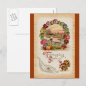 Asters, Cornucopia & Turkije Thanksgiving Feestdagenkaart (Voorkant / Achterkant)