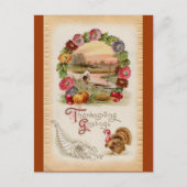 Asters, Cornucopia & Turkije Thanksgiving Feestdagenkaart (Voorkant)