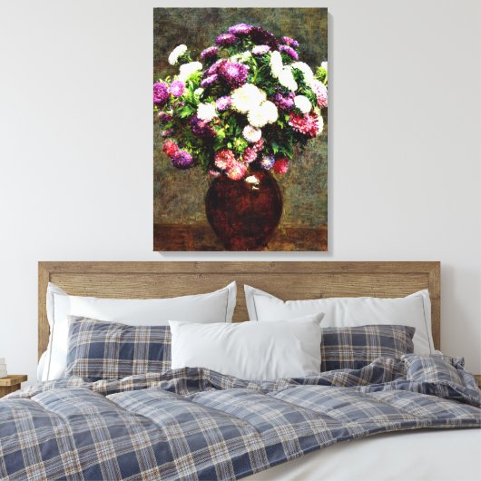 Asters in een vaas - Henri Fantin-Latour-schilderi Canvas Afdruk (Insitu (Slaapkamer))