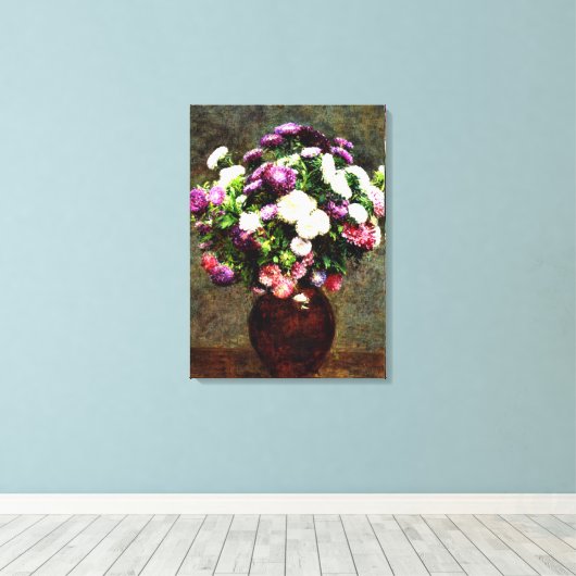 Asters in een vaas - Henri Fantin-Latour-schilderi Canvas Afdruk (Insitu (Houten vloer))