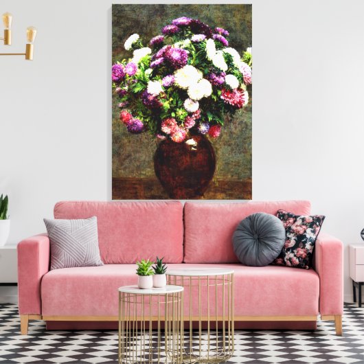 Asters in een vaas - Henri Fantin-Latour-schilderi Canvas Afdruk (Insitu (Woonkamer))
