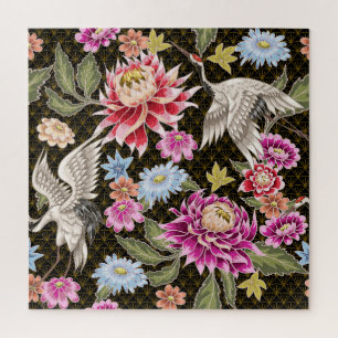 Asters kranen: Geschilderde naadloze Japanse stijl Legpuzzel