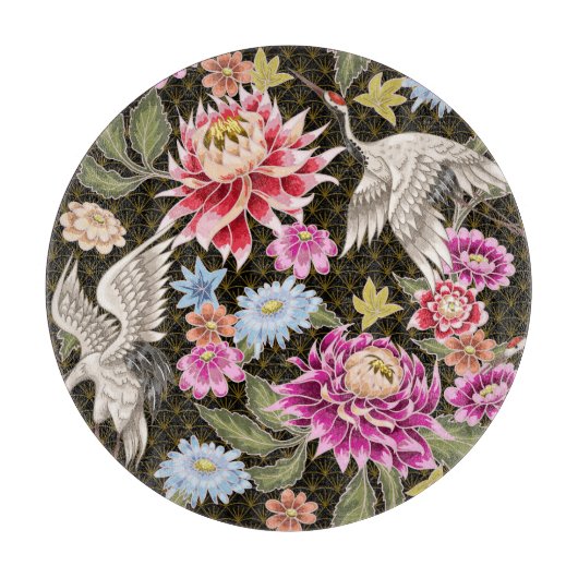 Asters kranen: Geschilderde naadloze Japanse stijl Snijplank (Voorkant)