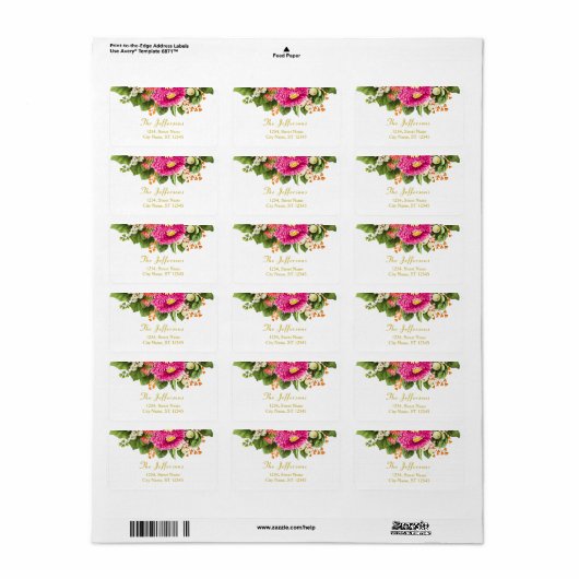  Asters Snowberry Hot Pink Adresetiketten Etiket (Full Sheet)