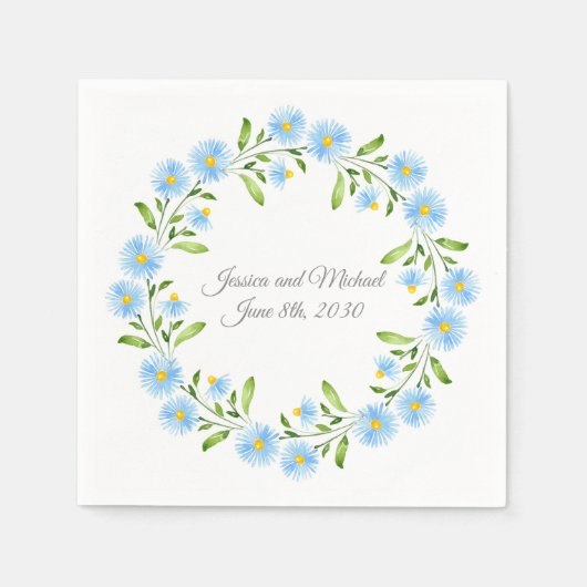 Asters Waterverf Floral Wreath Servet (Voorkant)
