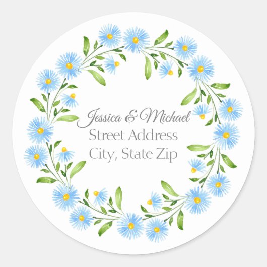 Asters Waterverf Floral Wreatlabels Ronde Sticker (Voorkant)