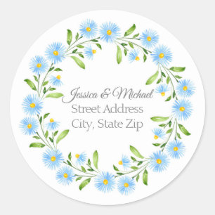 Asters Waterverf Floral Wreatlabels Ronde Sticker