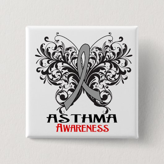 Asthma Awareness Butterfly Vierkante Button 5,1 Cm (Voorkant)